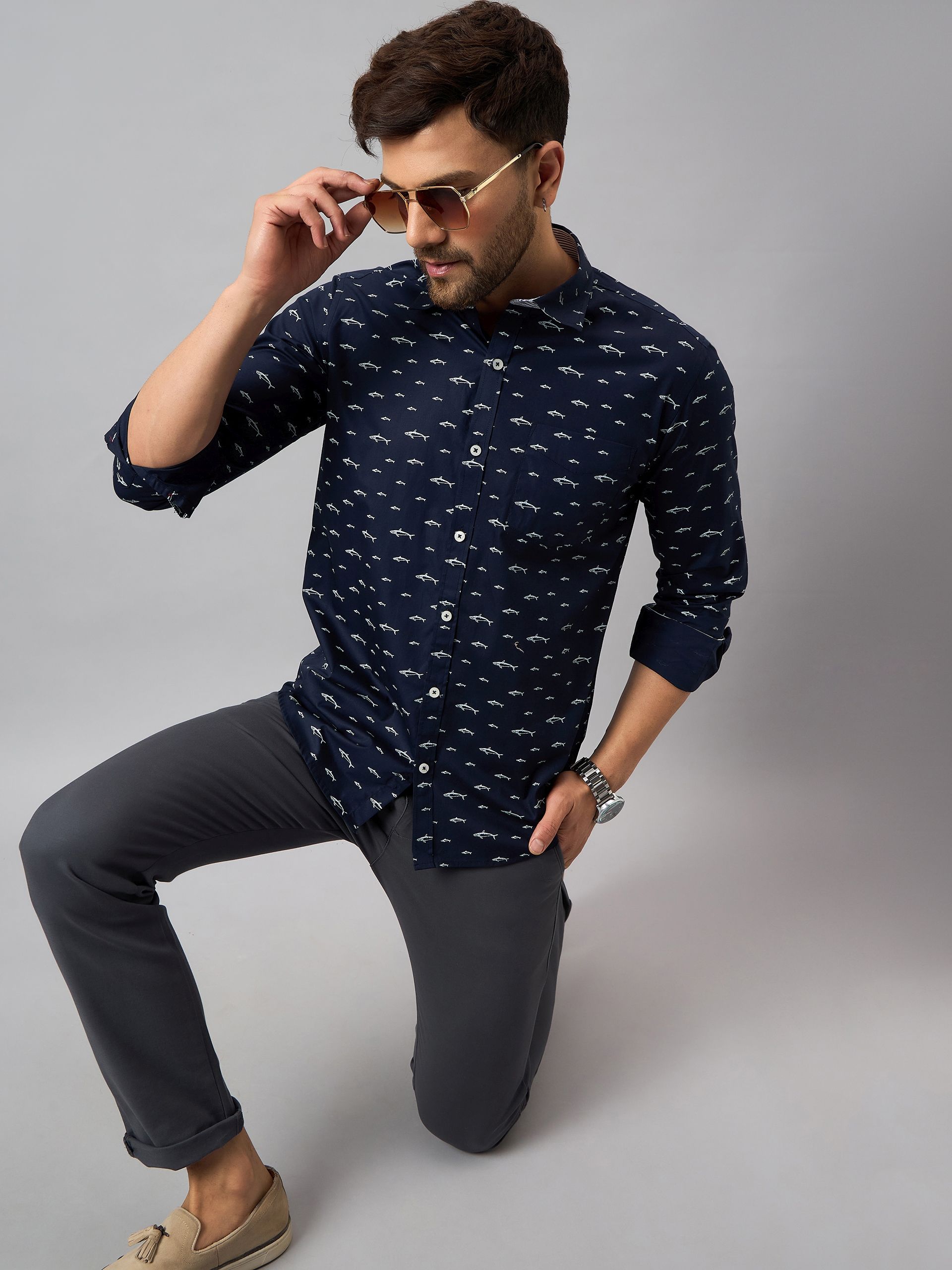     			Club York Cotton Blend Regular Fit Printed Full Sleeves Men's Casual Shirt - Navy ( Pack of 1 )