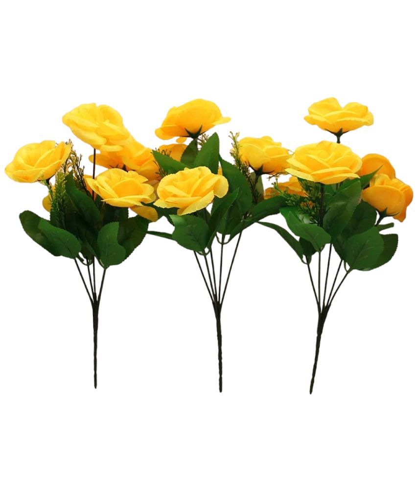     			Hidooa - Yellow Rose Artificial Flowers Bunch ( Pack of 3 )