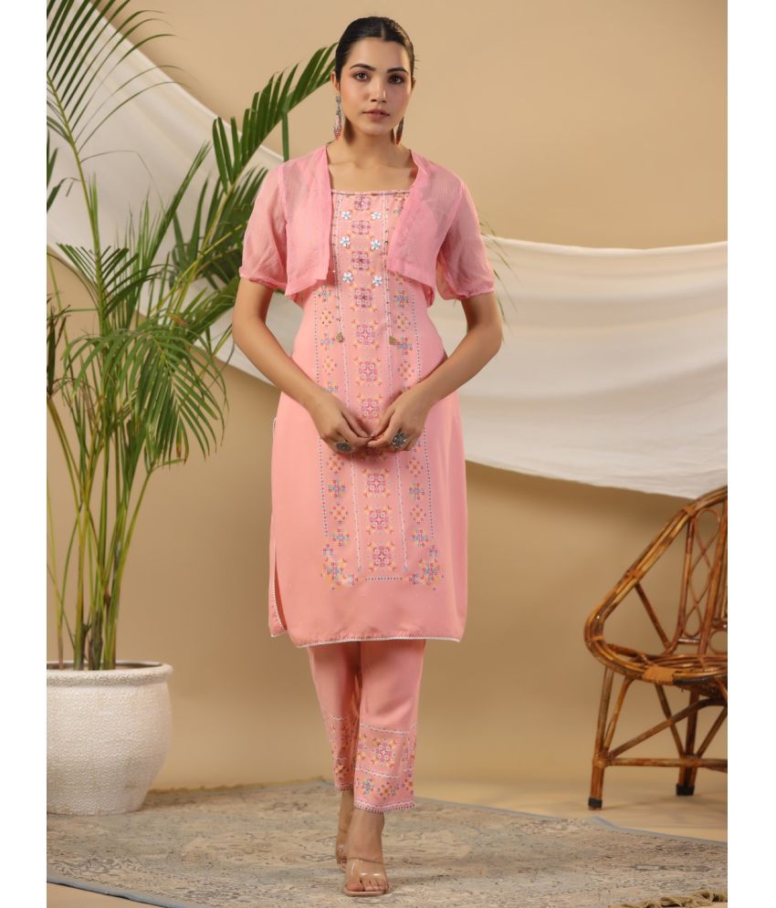    			Juniper Rayon Printed Kurti With Pants Women's Stitched Salwar Suit - Peach ( Pack of 1 )