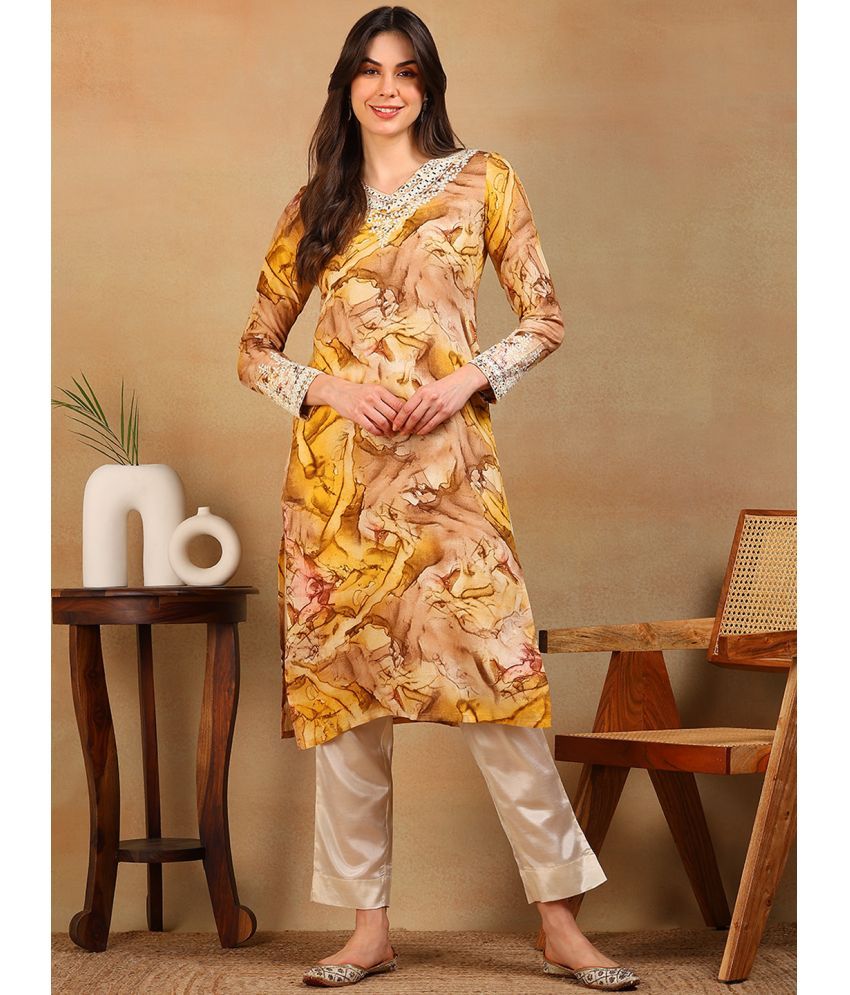     			Vaamsi Cotton Blend Dyed Straight Women's Kurti - Mustard ( Pack of 1 )