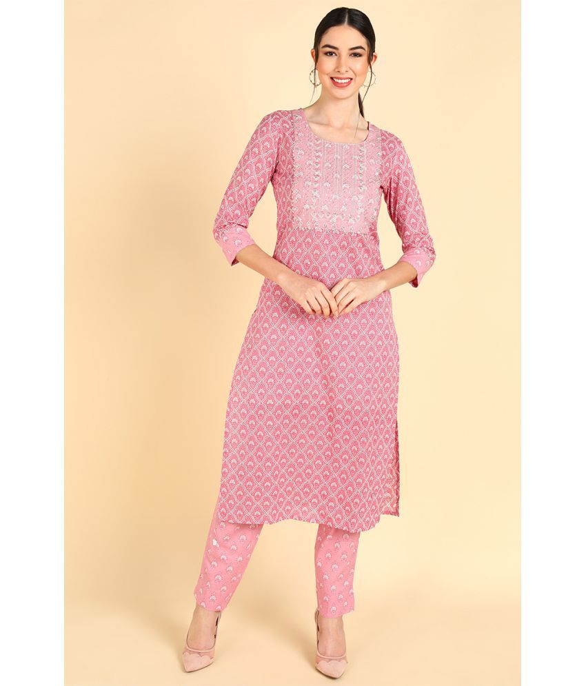     			Vaamsi Rayon Embroidered Kurti With Pants Women's Stitched Salwar Suit - Pink ( Pack of 1 )