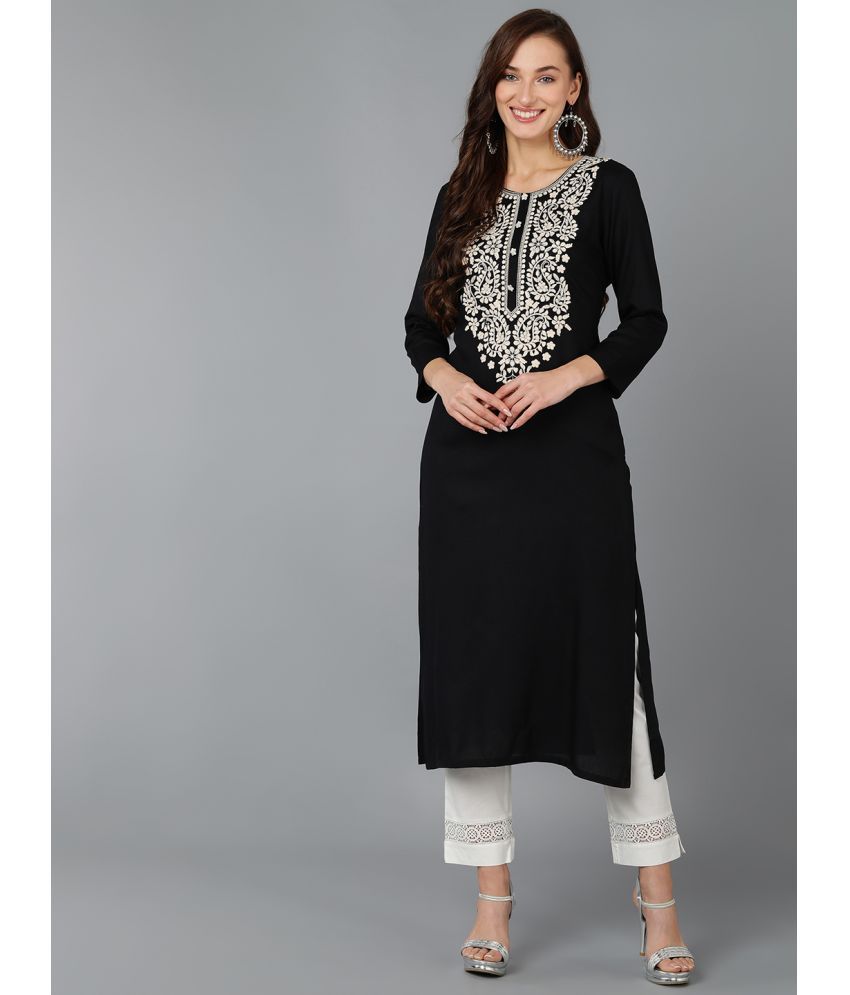     			Vaamsi Cotton Blend Embroidered Straight Women's Kurti - Black ( Pack of 1 )