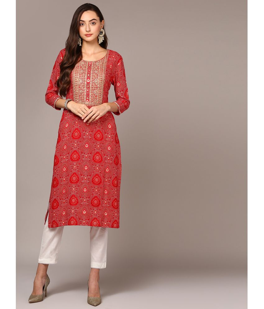     			Vaamsi Cotton Blend Embroidered Straight Women's Kurti - Red ( Pack of 1 )