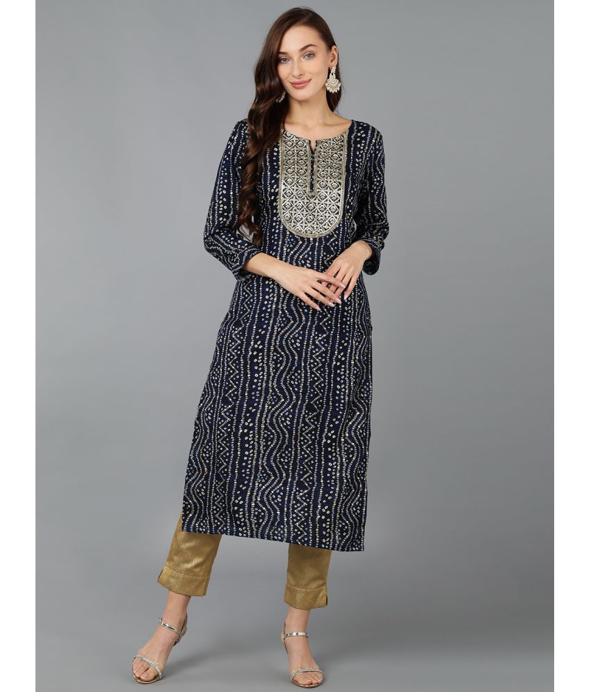     			Vaamsi Cotton Blend Embroidered Straight Women's Kurti - Navy Blue ( Pack of 1 )