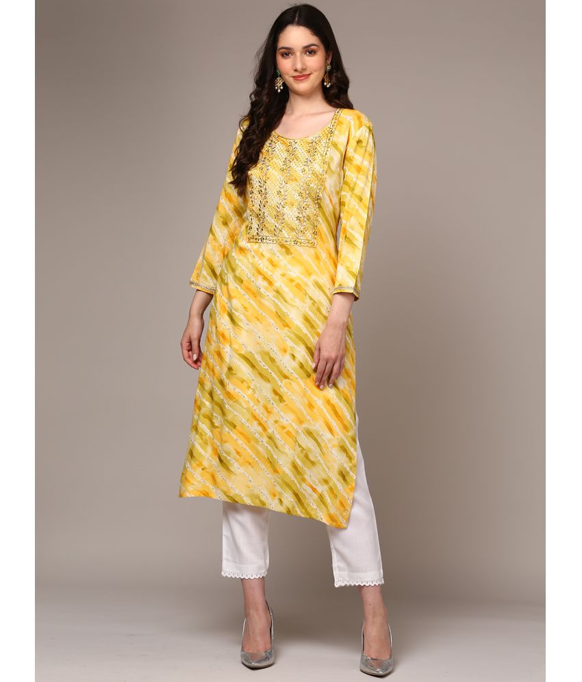     			Vaamsi Cotton Blend Embroidered Straight Women's Kurti - Yellow ( Pack of 1 )