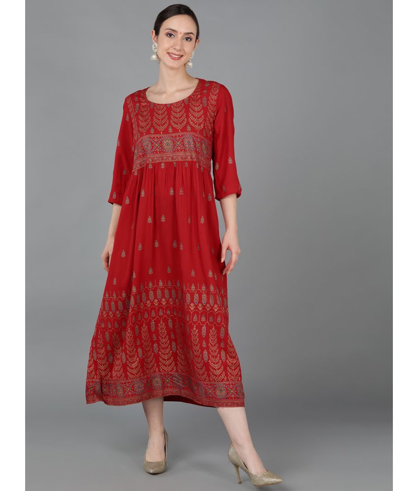     			Vaamsi Cotton Blend Printed A-line Women's Kurti - Red ( Pack of 1 )