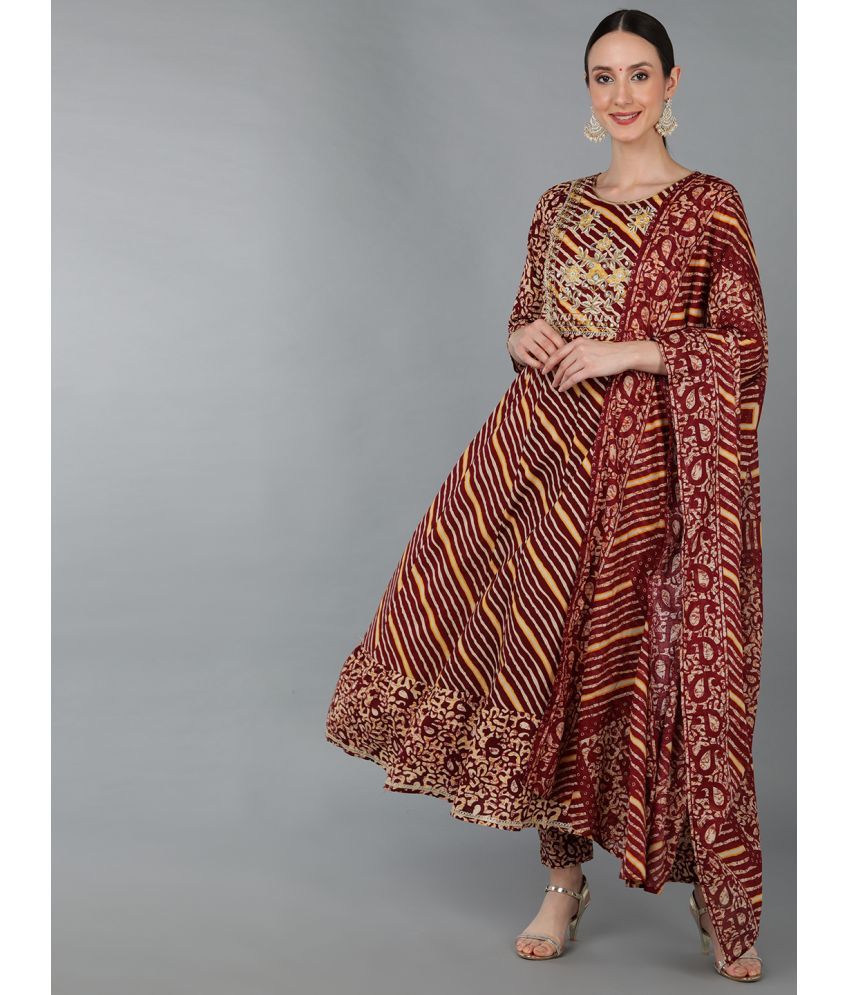     			Vaamsi Cotton Embroidered Kurti With Pants Women's Stitched Salwar Suit - Maroon ( Pack of 1 )