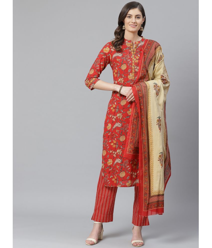     			Vaamsi Cotton Printed Kurti With Pants Women's Stitched Salwar Suit - Red ( Pack of 1 )