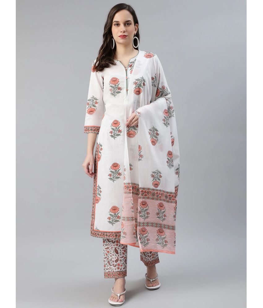     			Vaamsi Cotton Printed Kurti With Pants Women's Stitched Salwar Suit - White ( Pack of 1 )