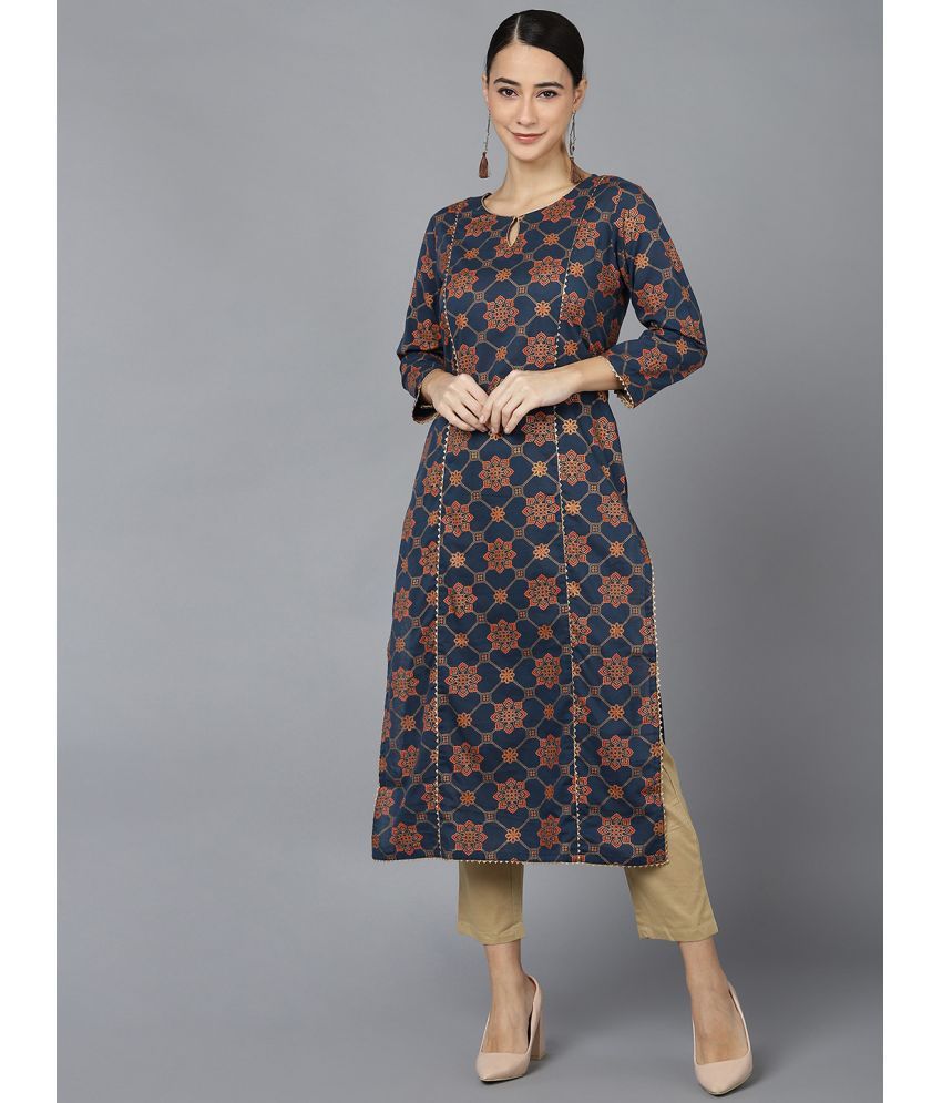     			Vaamsi Cotton Printed Straight Women's Kurti - Navy Blue ( Pack of 1 )