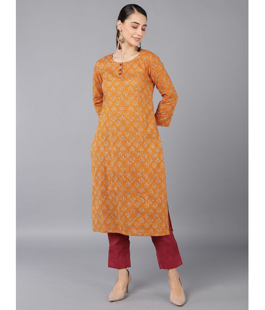    			Vaamsi Cotton Printed Straight Women's Kurti - Orange ( Pack of 1 )