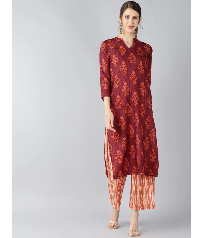     			Vaamsi Crepe Printed Kurti With Palazzo Women's Stitched Salwar Suit - Maroon ( Pack of 1 )