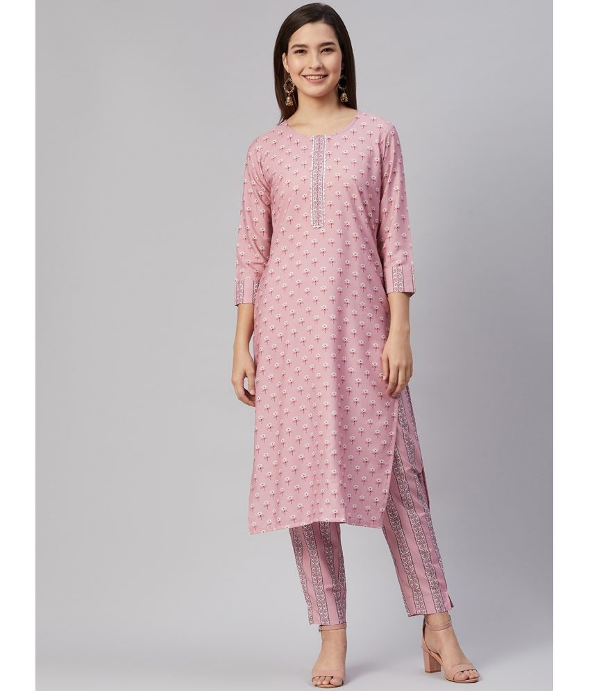     			Vaamsi Crepe Printed Kurti With Pants Women's Stitched Salwar Suit - Pink ( Pack of 1 )