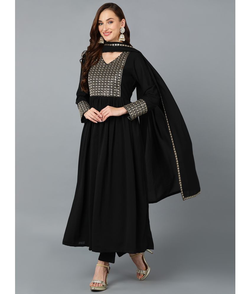     			Vaamsi Georgette Embroidered Kurti With Pants Women's Stitched Salwar Suit - Black ( Pack of 1 )