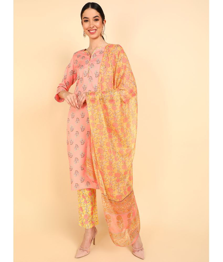     			Vaamsi Polyester Printed Kurti With Pants Women's Stitched Salwar Suit - Peach ( Pack of 1 )
