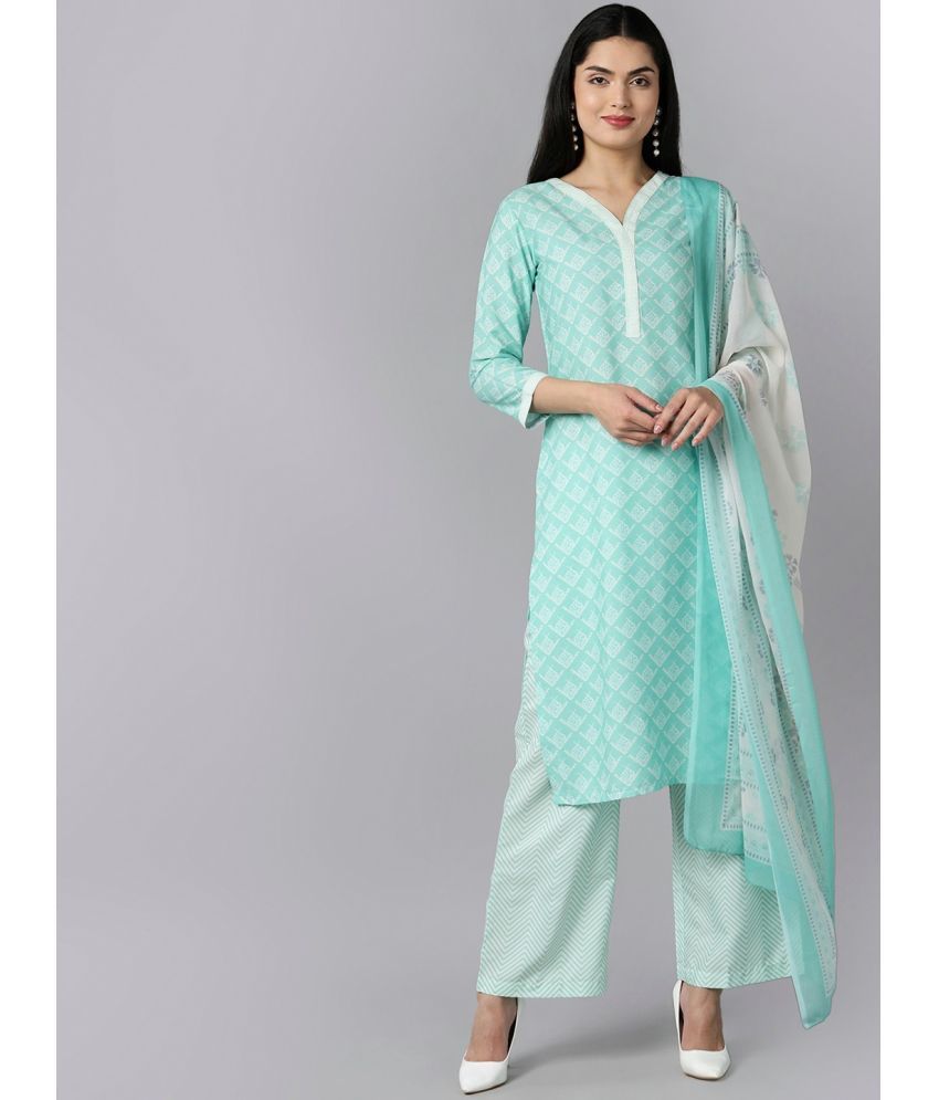     			Vaamsi Polyester Printed Kurti With Palazzo Women's Stitched Salwar Suit - Green ( Pack of 1 )