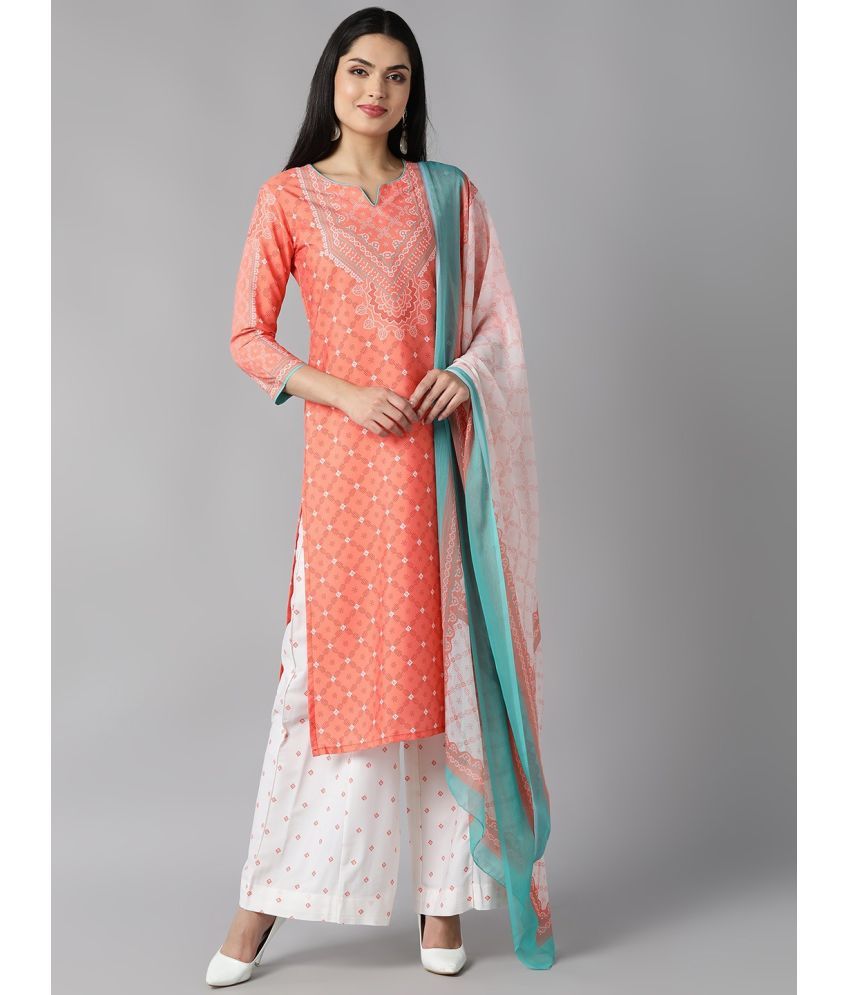     			Vaamsi Polyester Printed Kurti With Palazzo Women's Stitched Salwar Suit - Orange ( Pack of 1 )