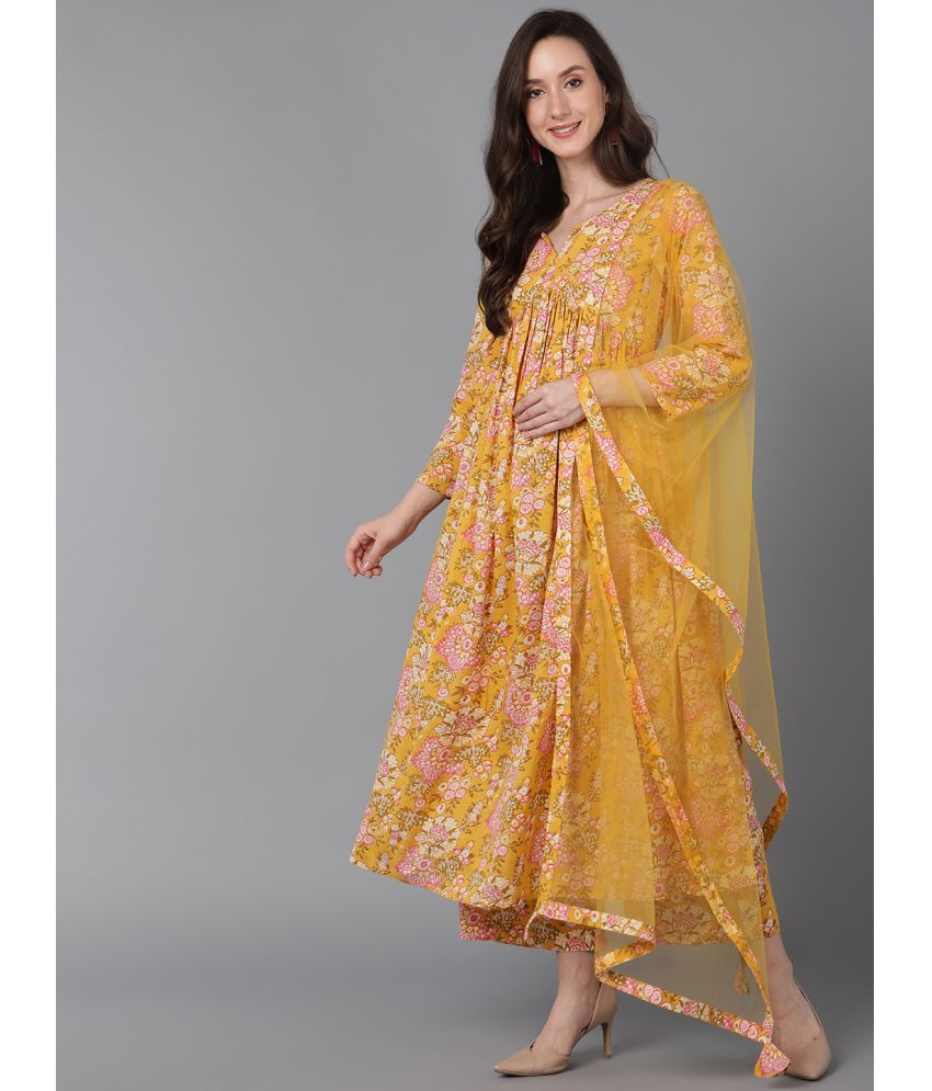     			Vaamsi Rayon Printed Kurti With Palazzo Women's Stitched Salwar Suit - Yellow ( Pack of 1 )