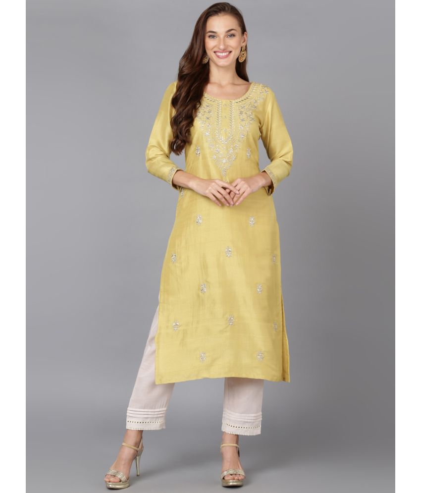     			Vaamsi Silk Blend Embroidered Straight Women's Kurti - Yellow ( Pack of 1 )