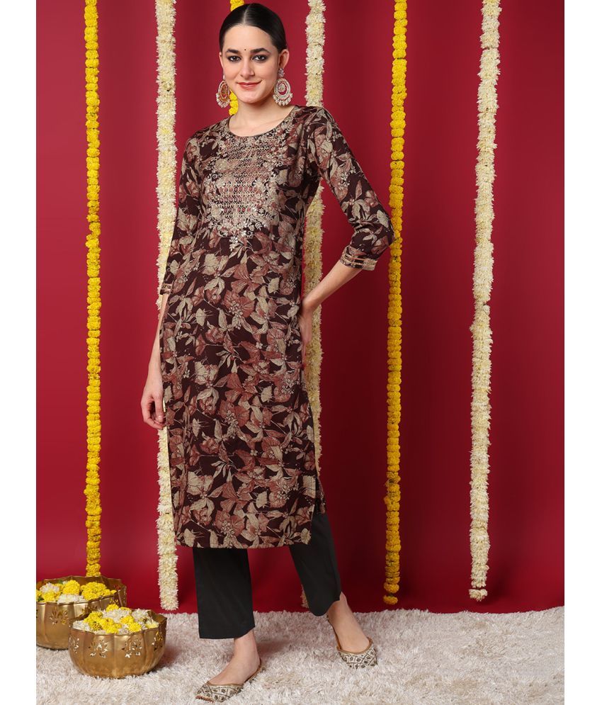     			Vaamsi Silk Blend Embroidered Straight Women's Kurti - Maroon ( Pack of 1 )