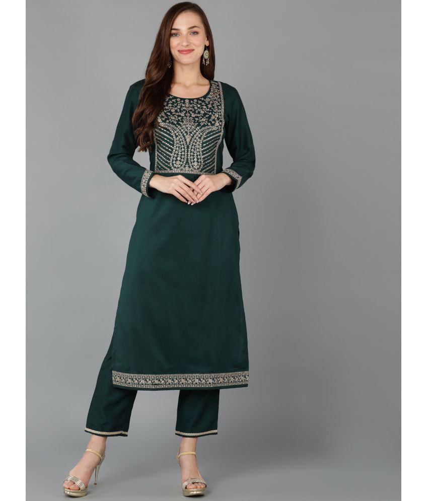     			Vaamsi Silk Blend Embroidered Straight Women's Kurti - Green ( Pack of 1 )