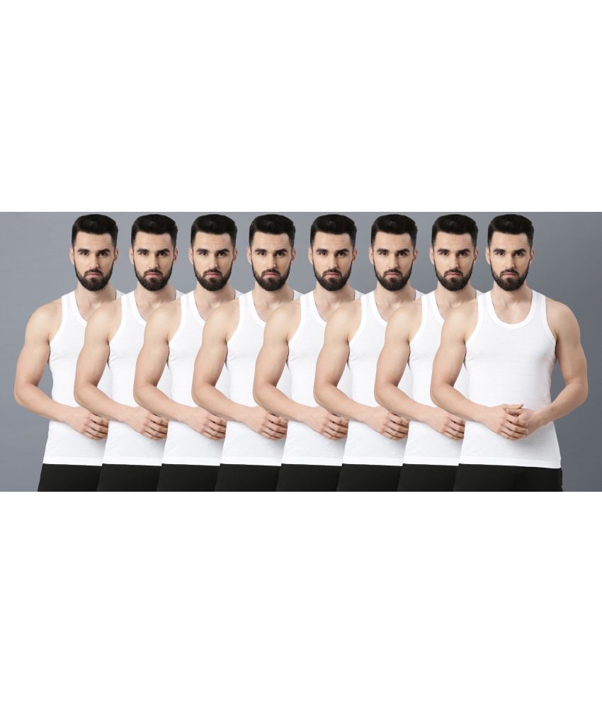     			Force NXT Pack of 8 Cotton Sleeveless vest For Men ( White )