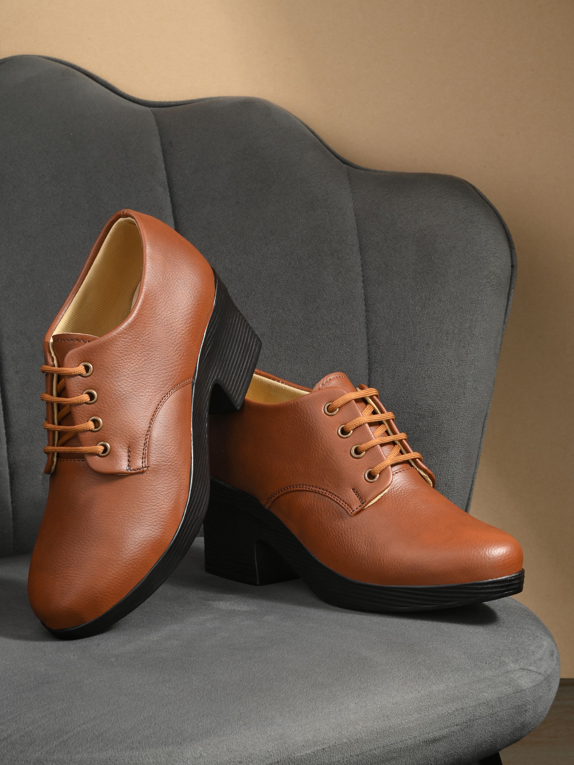     			KARADDI Tan Women's Derby Shoes