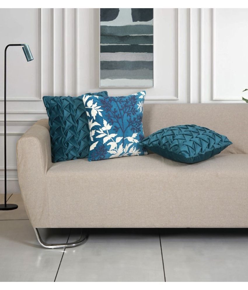     			ODE & CLEO Set of 3 Velvet Nature Square Cushion Cover (45X45)cm - Teal