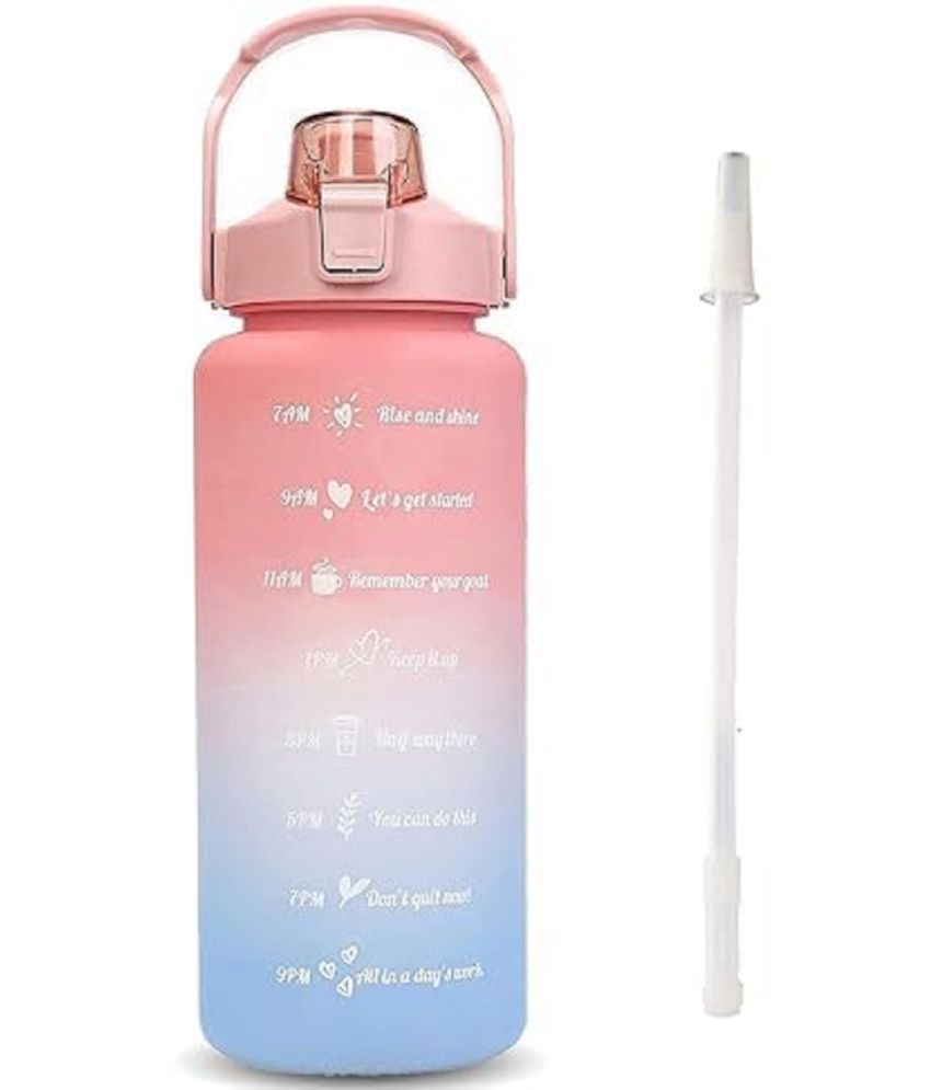     			Plastic 2000Ml Sports Gallon Water Bottles,Motivational Water Bottle With Time Marker Wide Mouth Big Water Bottle With Straw&Handle,Leakproof Bpa Free Fitness Gym Sports, Pink