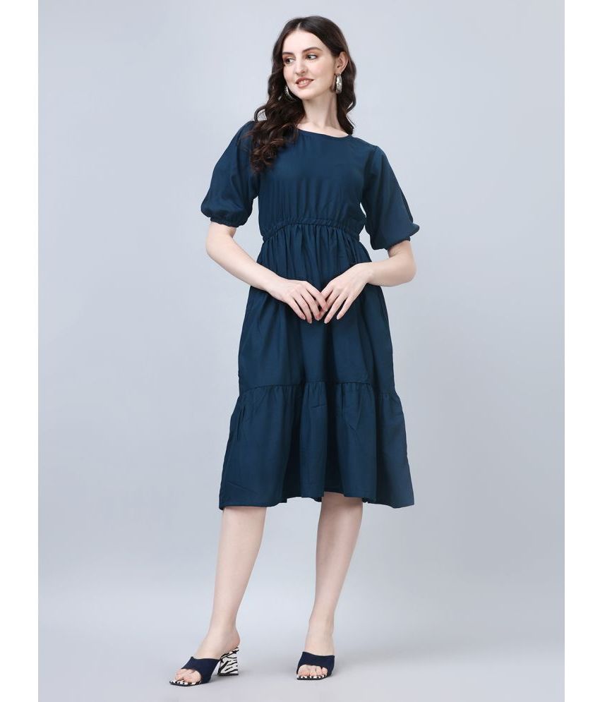    			RAIYANI FASHION Polyester Solid Knee Length Women's Fit & Flare Dress - Blue ( Pack of 1 )