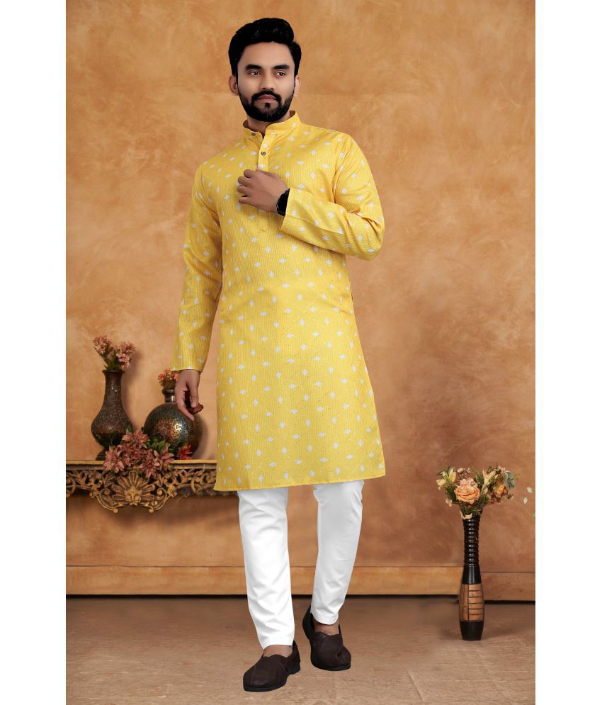     			SAREEKART FAB Yellow Cotton Regular Fit Men's Kurta Pyjama Set ( Pack of 1 )