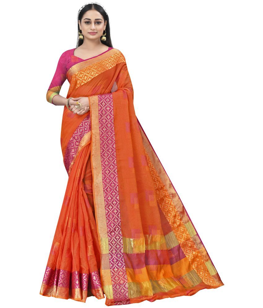     			Sidhidata Cotton Woven Saree With Blouse Piece - Orange ( Pack of 1 )