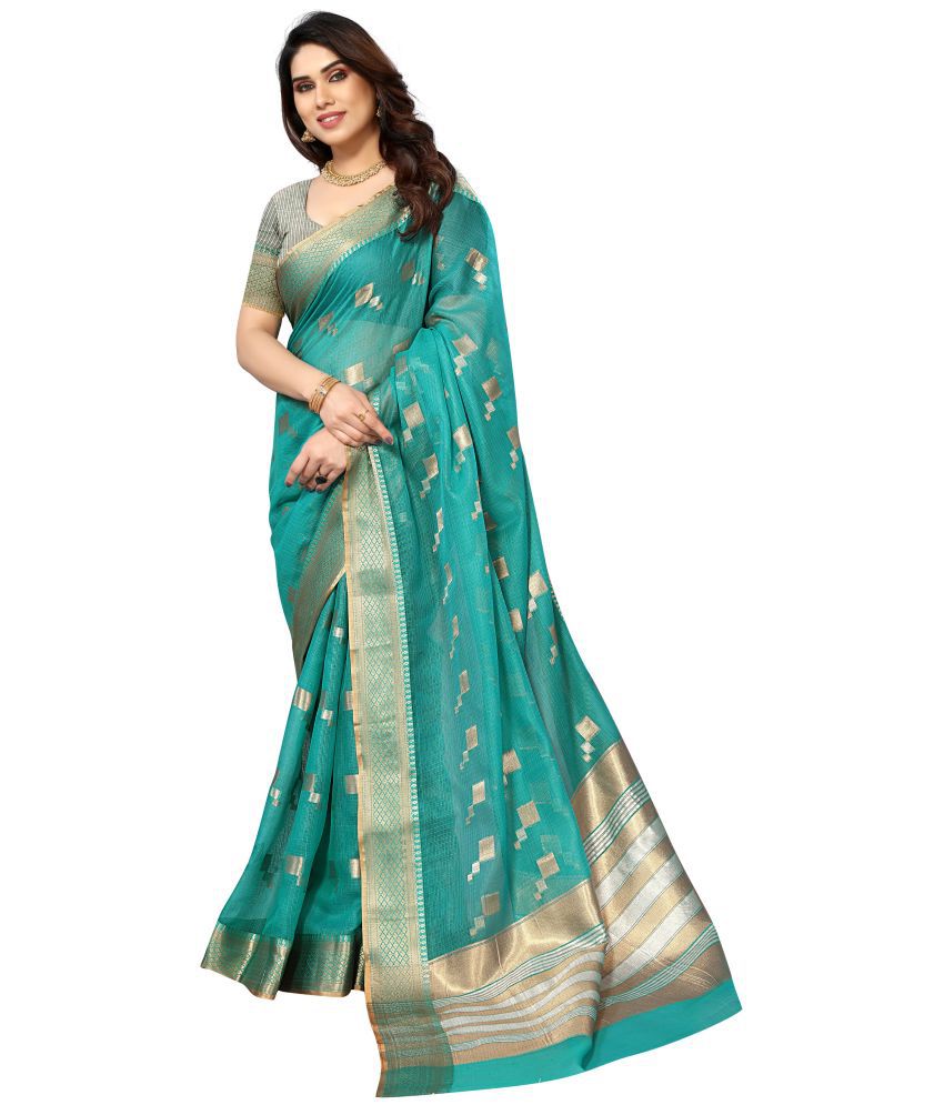     			Sidhidata Cotton Woven Saree With Blouse Piece - Sea Green ( Pack of 1 )