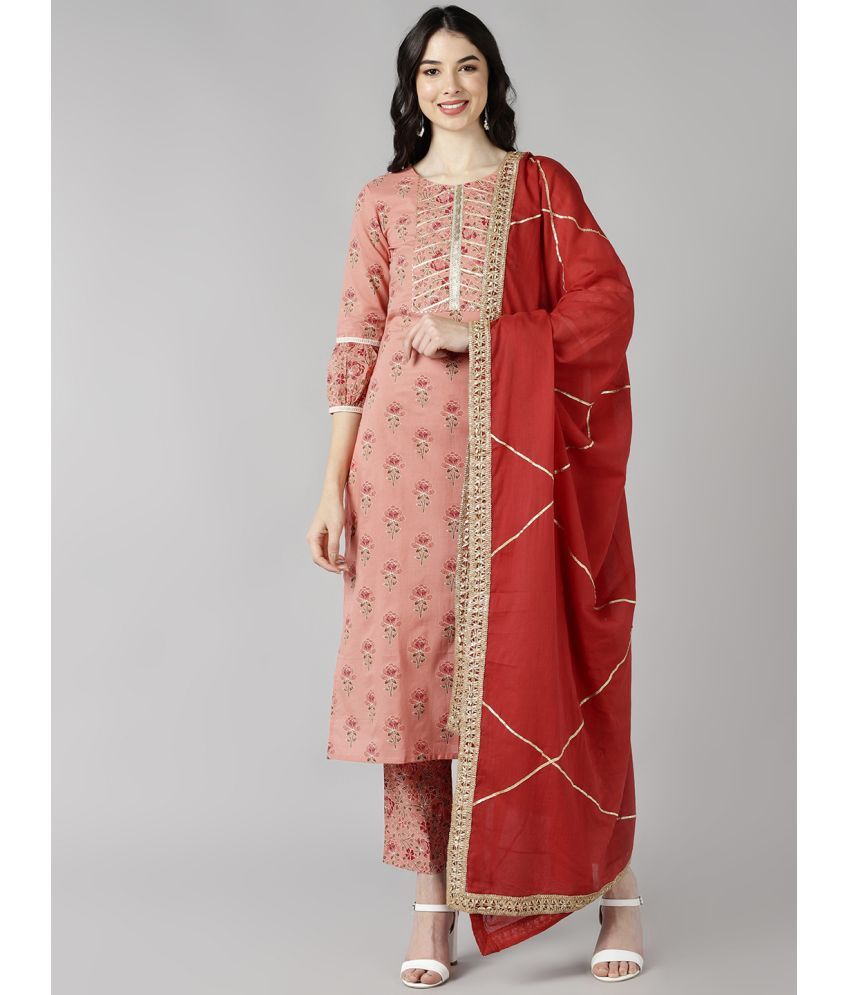     			Vaamsi Cotton Printed Kurti With Pants Women's Stitched Salwar Suit - Peach ( Pack of 1 )