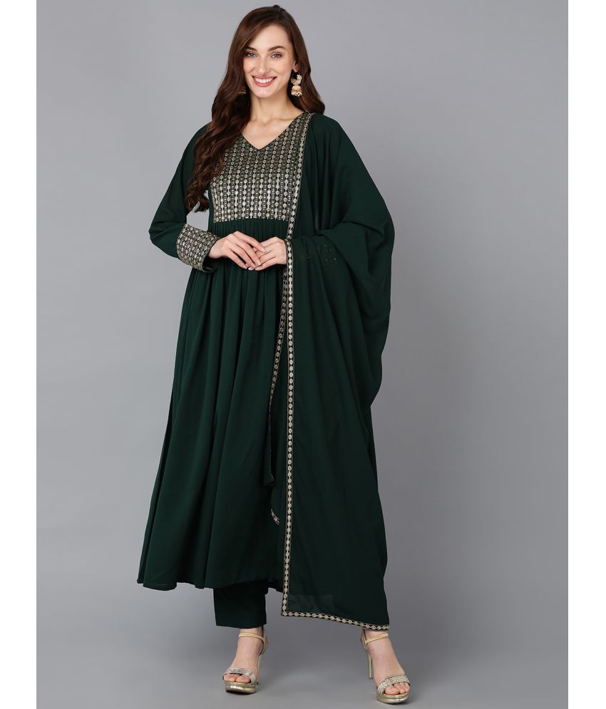     			Vaamsi Georgette Embroidered Kurti With Pants Women's Stitched Salwar Suit - Green ( Pack of 1 )