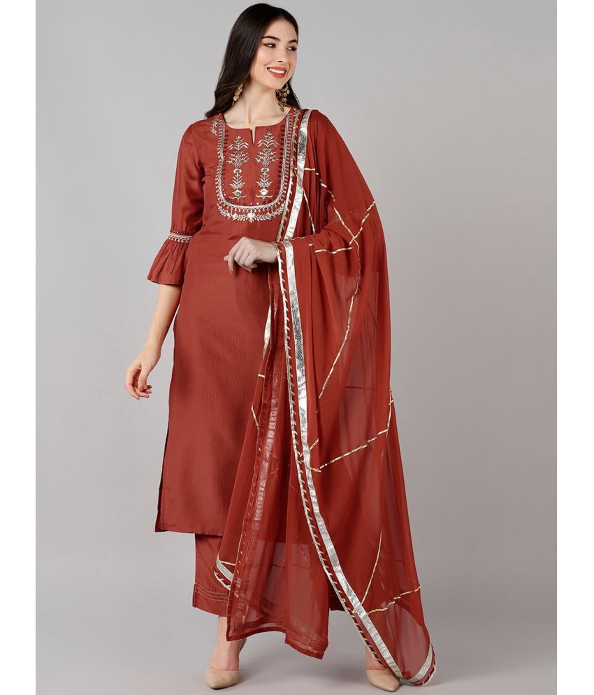     			Vaamsi Polyester Embroidered Kurti With Pants Women's Stitched Salwar Suit - Rust ( Pack of 1 )