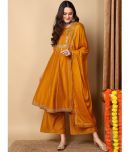 Vaamsi Silk Blend Embroidered Kurti With Palazzo Women's Stitched Salwar Suit - Mustard ( Pack of 1 )