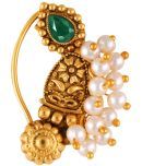 Vivastri Premium Gold Plated Nath Collection  With Beautiful & Luxurious Green Diamond Pearl Studded Maharashtraian Nath For Women & Girls-VIVA1176NTH-Press-Green