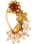 Vivastri Premium Gold Plated Nath Collection  With Beautiful & Luxurious Red Diamond Pearl Studded Maharashtraian Nath For Women & Girls-VIVA1173NTH-Press-Red