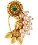 Vivastri Premium Gold Plated Nath Collection  With Beautiful & Luxurious Green Diamond Pearl Studded Maharashtraian Nath For Women & Girls-VIVA1172NTH-Press-Green