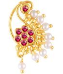 Vivastri Premium Gold Plated Nath Collection  With Beautiful & Luxurious Red Diamond Pearl Studded Maharashtraian  Nath For Women & Girls-VIVA1153NTH-Press