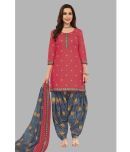 shree jeenmata collection Unstitched Cotton Printed Dress Material - Red ( Pack of 1 )