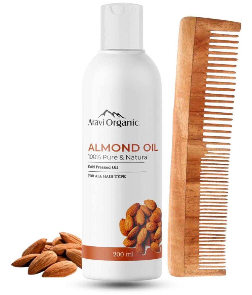     			Aravi Organic Nourishing Hair Care Combo: Almond Oil & Wood Neem Comb For Hair Growth, Damage Repair & Nourishment (Almond Oil - 200 Ml + Neem Wood Comb - 1 Piece)