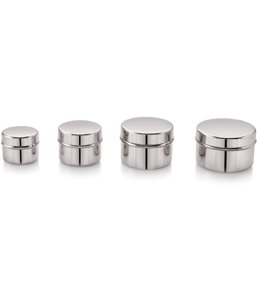     			Dynore 4 Pcs Small Dabbi Steel Silver Pickle Container ( Set of 4 )