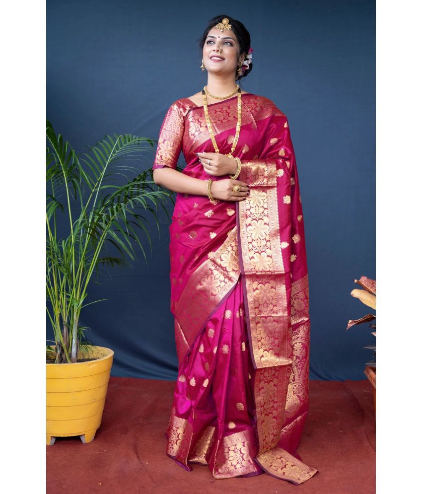     			OFLINE SELCTION Banarasi Silk Woven Saree With Blouse Piece - Rani ( Pack of 1 )