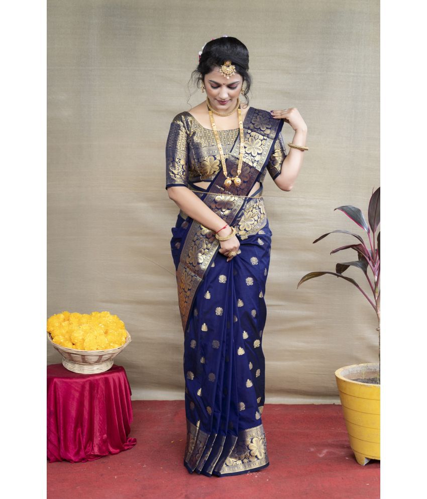     			OFLINE SELCTION Banarasi Silk Woven Saree With Blouse Piece - Navy Blue ( Pack of 1 )