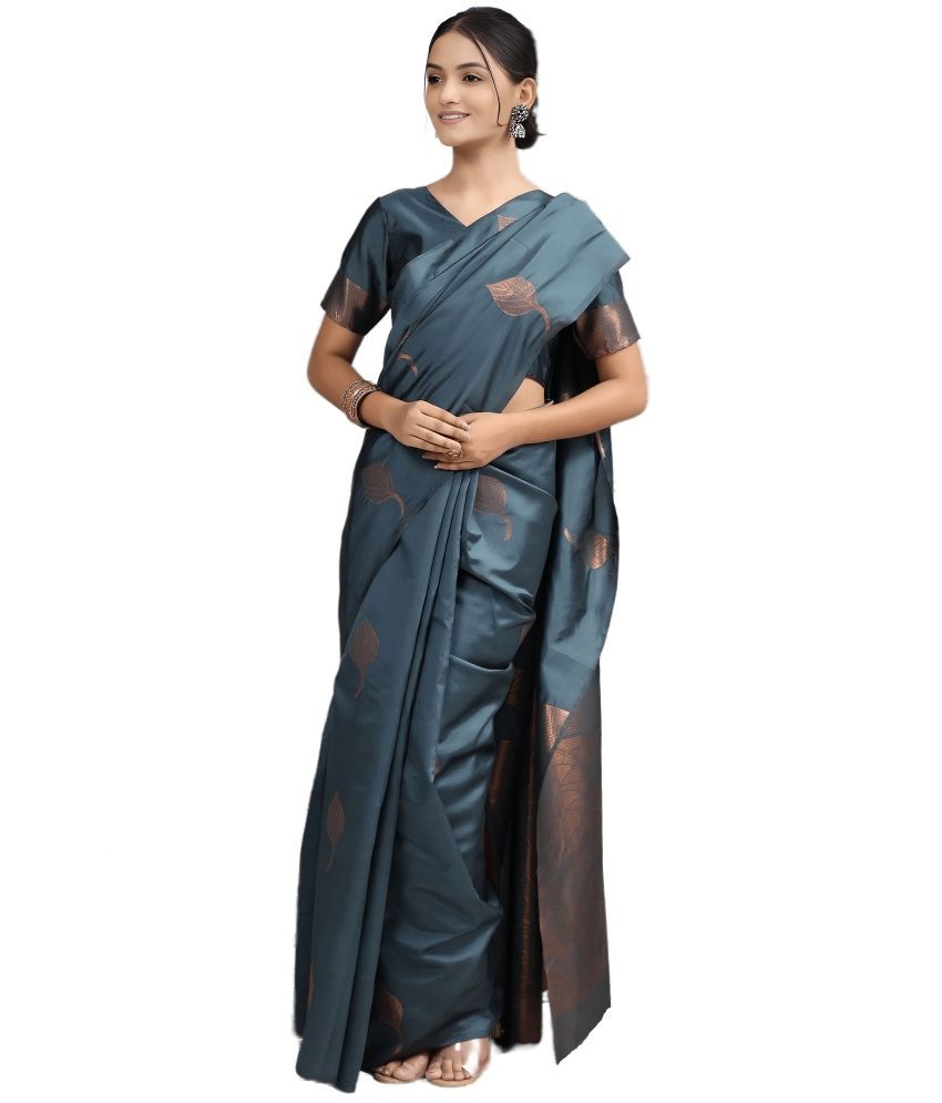     			Sidhidata Banarasi Silk Self Design Saree With Blouse Piece - Grey ( Pack of 1 )