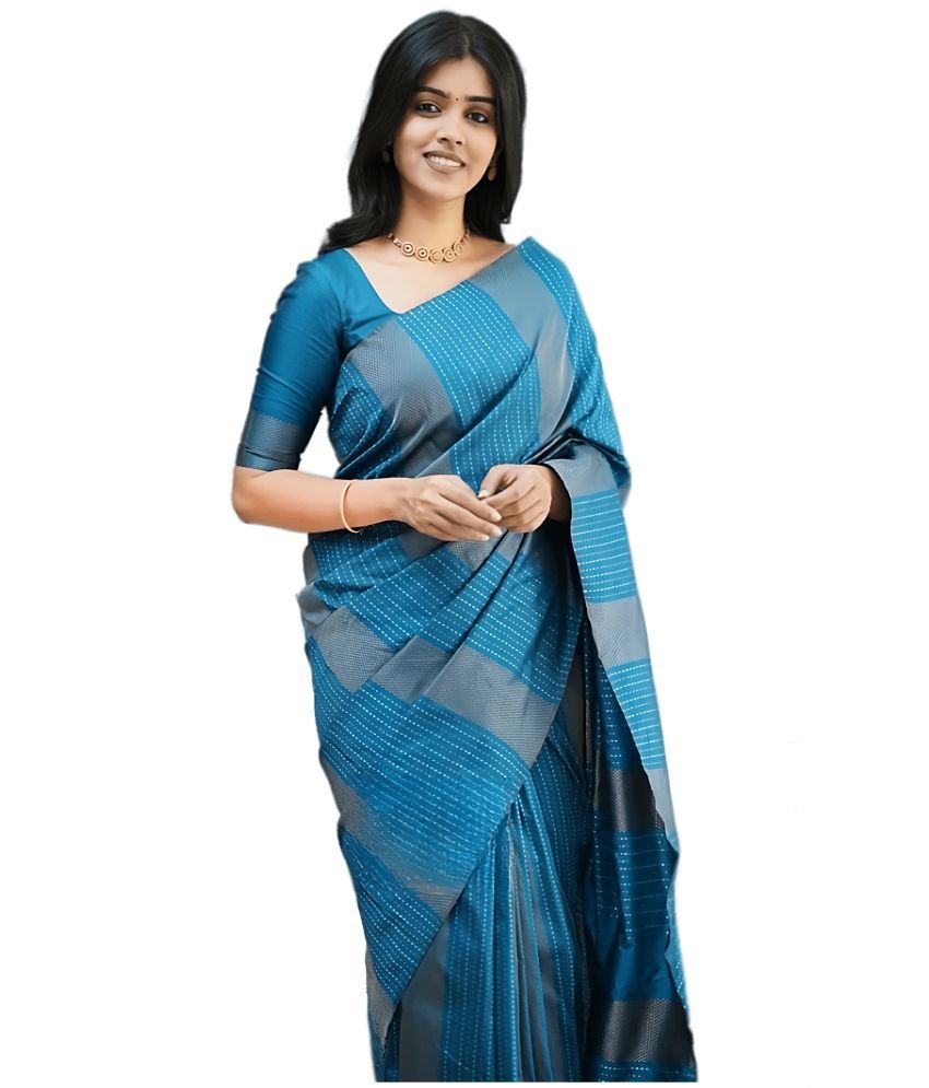     			Sidhidata Banarasi Silk Self Design Saree With Blouse Piece - SkyBlue ( Pack of 1 )