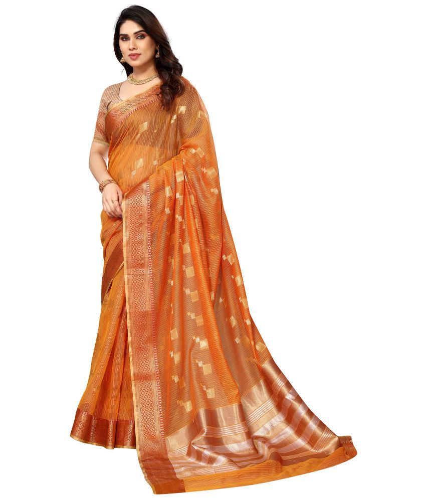     			Sidhidata Cotton Woven Saree With Blouse Piece - Orange ( Pack of 1 )