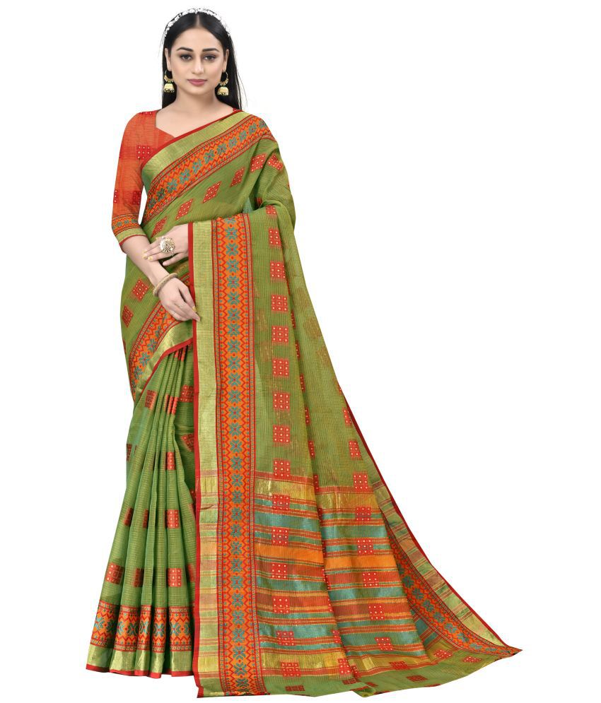     			Sidhidata Cotton Woven Saree With Blouse Piece - Green ( Pack of 1 )